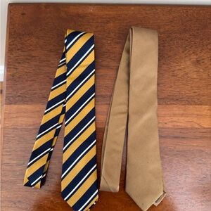 Banana Republic Navy and Gold Striped Tie with Brown Checkered Tie Set